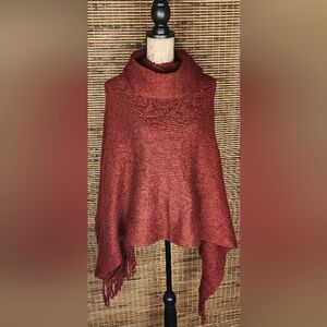 Chico's Warm Rust Poncho with Fringe